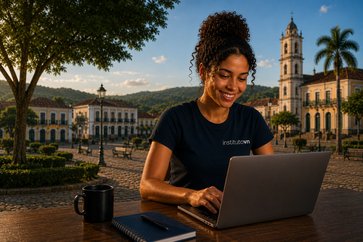 Jovem estudando tecnologia em um notebook